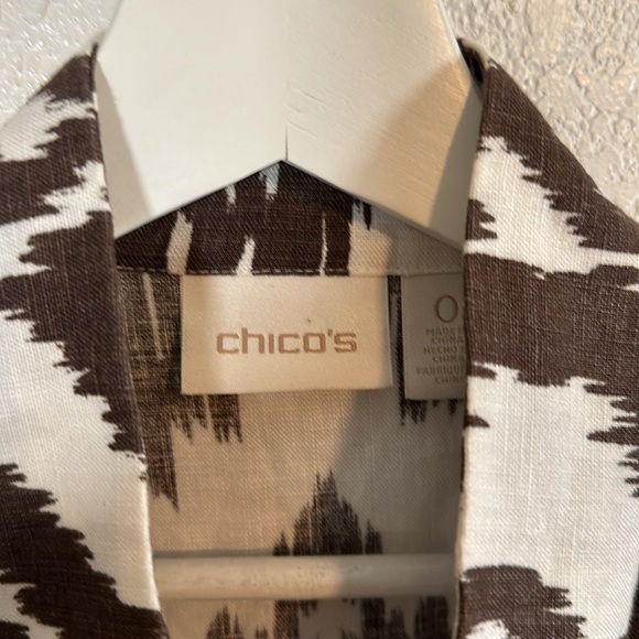 Chico’s Brown & White Ikat Linen Open Front Jacket Size 0 (Small) - Picture 3 of 8